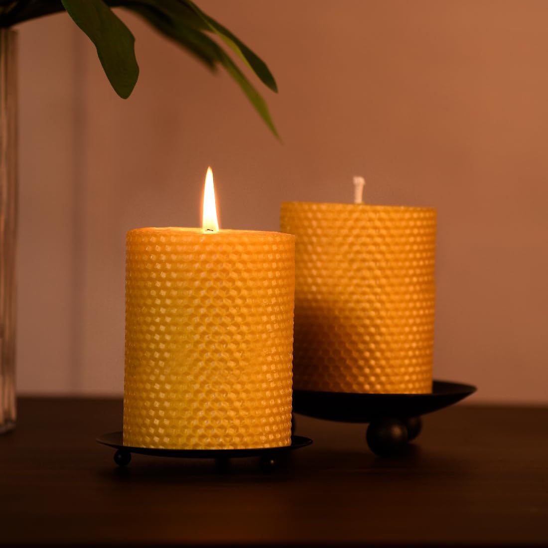 Beeswax Pillar Candle - Handmade Pure Beeswax Rolled Candle for Gift & Home Decor (3×4 in)