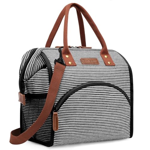 LOKASS Lunch Bag Women Insulated Lunch Box Wide-Open Lunch Tote Bag Large Waterproof Cooler Bag for Work Picnic Hiking Beach(Gray)