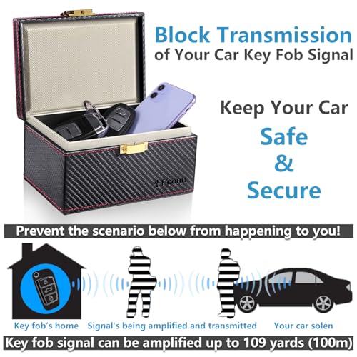 TICONN Faraday Box, Car Key Fob Protector, Carbon Fiber Signal Blocker for Keyless Fob, RFID Signal Blocking Pouch Cage