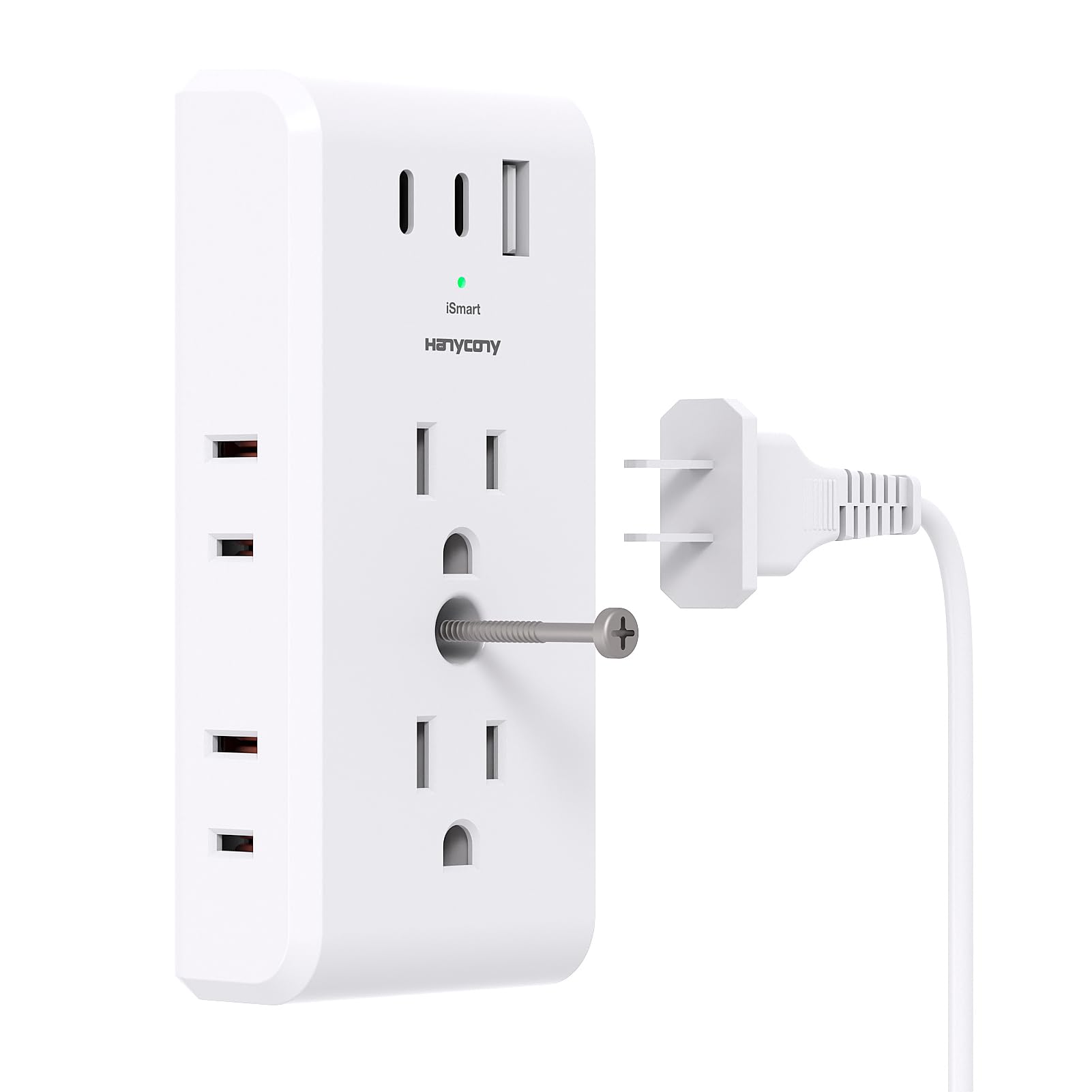 Multi Plug Outlet Extender, HANYCONY 6 Electrical Outlet Splitter 3 USB Ports(2 USB C), Power Strip Multiple Wall Outlet Adapter Expander for Home Office Travel College Dorm Room Essentials, White