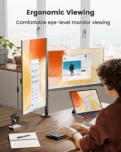 ErGear Dual Monitor Desk Mount, Heavy Duty Adjustable Arm for 2 Screens up to 32 Inches, Fully Adjustable Height, Tilt, Swivel, Rotate, Supports 17.6 lbs per Monitor Arm, Easy Installation