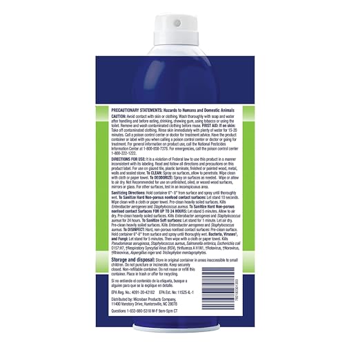 MICROBAN 24 Hour Sanitizing Spray, 6 cans, 15 fl oz Each