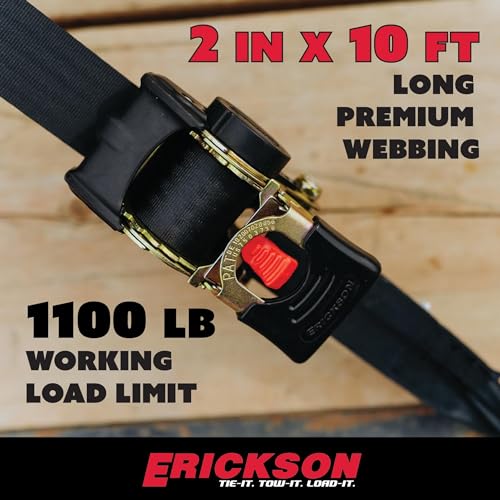 Erickson 34416 Pro Series Black 2" x 10' Retractable Ratcheting Tie-Down Strap