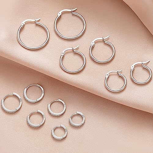 Dainty Silver Stud Earrings Set For Women Non Tarnish Sterling Silver Earrings Hoops Huggie Earrings For women Silver Hoop Earrings Double Piercing Earrings For Two Holes Set