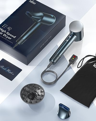 iDOO Hair Dryer with Diffuser for Women, Christmas Gifts, 1500W Blow Dryer for Curly Hair with 110,000 RPM High-Speed & 200 Million Neg Ions, Travel Hairdryer Blowdryer, Secadora de Pelo para Mujer