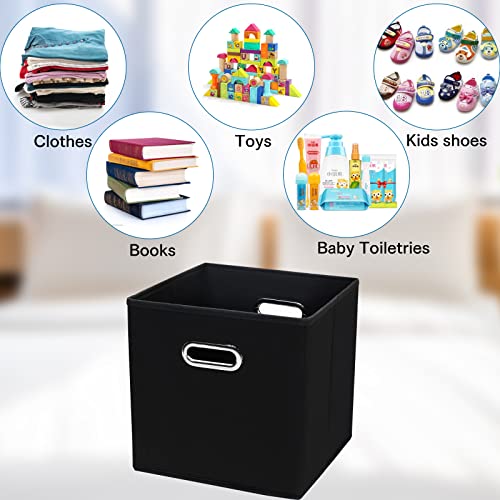 STOREONE Fabric Storage Bins Cubes Baskets Containers-(11X11X11) with Dual Handles for Shelf Closet, Nursery Home , Bedroom Organizers, Foldable Set of 3 (Grey Gold)