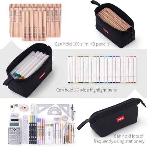 CICIMELON Multifunctional Pencil Pen Marker Case Pouch Bag Holder Small Cute Capacity for High Middle Primary School Student Aesthetic Teen Girl Boy Office Men Women Nurse Adults Portable (Black)