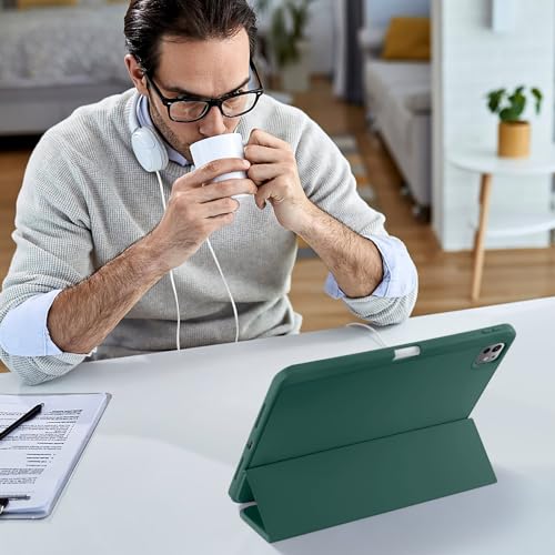 Kidopire New Compatible with iPad Pro 11 Inch Case (M4, 5th Gen 2024) with Pencil Holder, Smart Cover with Protective Trifold Stand & Soft TPU Back, Auto Wake/Sleep, Support Pencil Pro, Rose Red