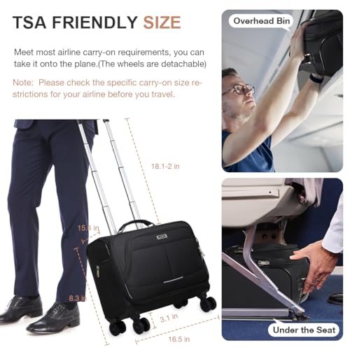 Lekebobor Rolling Laptop Bag Rolling Laptop Briefcase on Wheels for Women/Men Fits Up to 15.6Inch Rolling computer Bags Water Resistant for Work Travel and Business, Black