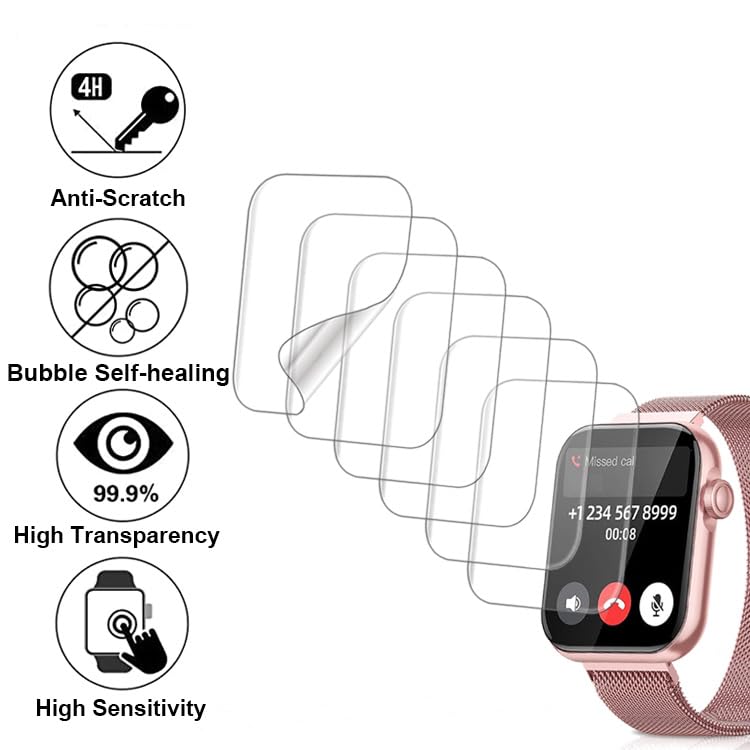 smaate Screen Protector Compatible with 1.85” AKUMAKA G39 and Fitniv IW2 Smartwatch, Soft TPU, 6 pcs