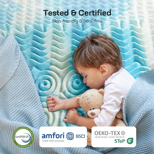 Marsail Queen Mattress Topper, 2-Inch Memory Foam Mattress Topper, 5-Zone Support Bed Topper, Cooling Gel Mattress Pad for Sofa, RV, Camper, CertiPUR-US Certified