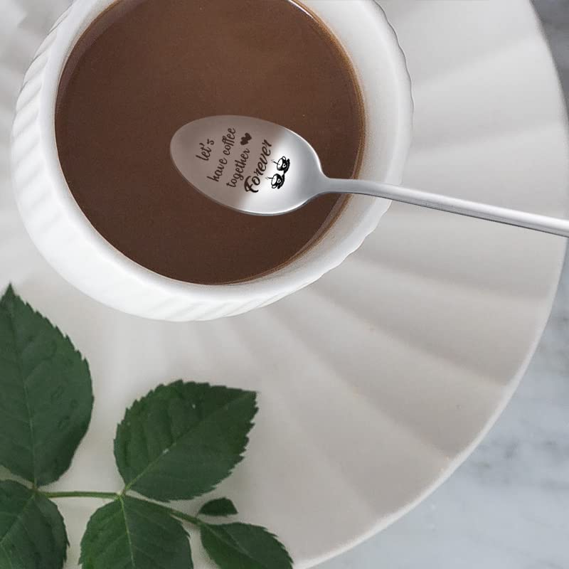 Let's Have Coffee Together Forever Spoon, Wedding Anniversay Birthday Gifts for Him Her, Valentines Day Gift for Husband Hubby Boyfriend BF Tea Coffee Spoons Teaspoons