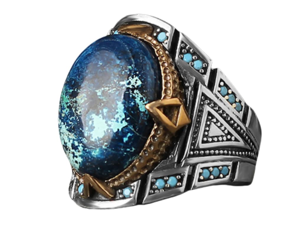 Azurite Stone Silver Man Ring-925k Silver Mens Ring-Handmade Mens Ring-Silver Rings for Men and Women-Natural Azurite Stone Ring