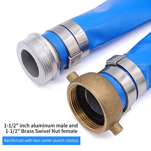 2" x 25ft PVC Lay Flat Water Pump Discharge Hose With Aluminum Pin Lug Fittings, Heavy Duty Reinforced Pool Backwash Hose Assembly