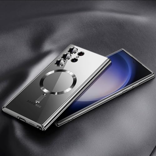 For Samsung Galaxy S23 Ultra Case(only), Covers for s23u .Magnetic Metallic Glossy Slim Clear Luxury Soft Shockproof funda capa para for Galaxy S23 Ultra 6.8 inch .Compatible with MagSafe(Black)