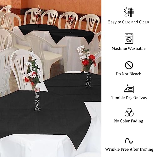 8 Pack Premium Square Tablecloth for Square or Round Table, Washable Bulk Linen Table Cloth Polyester Fabric Table Covers for Wedding Party Reception Banquet Buffet (Black, 52 x 52 Inch)