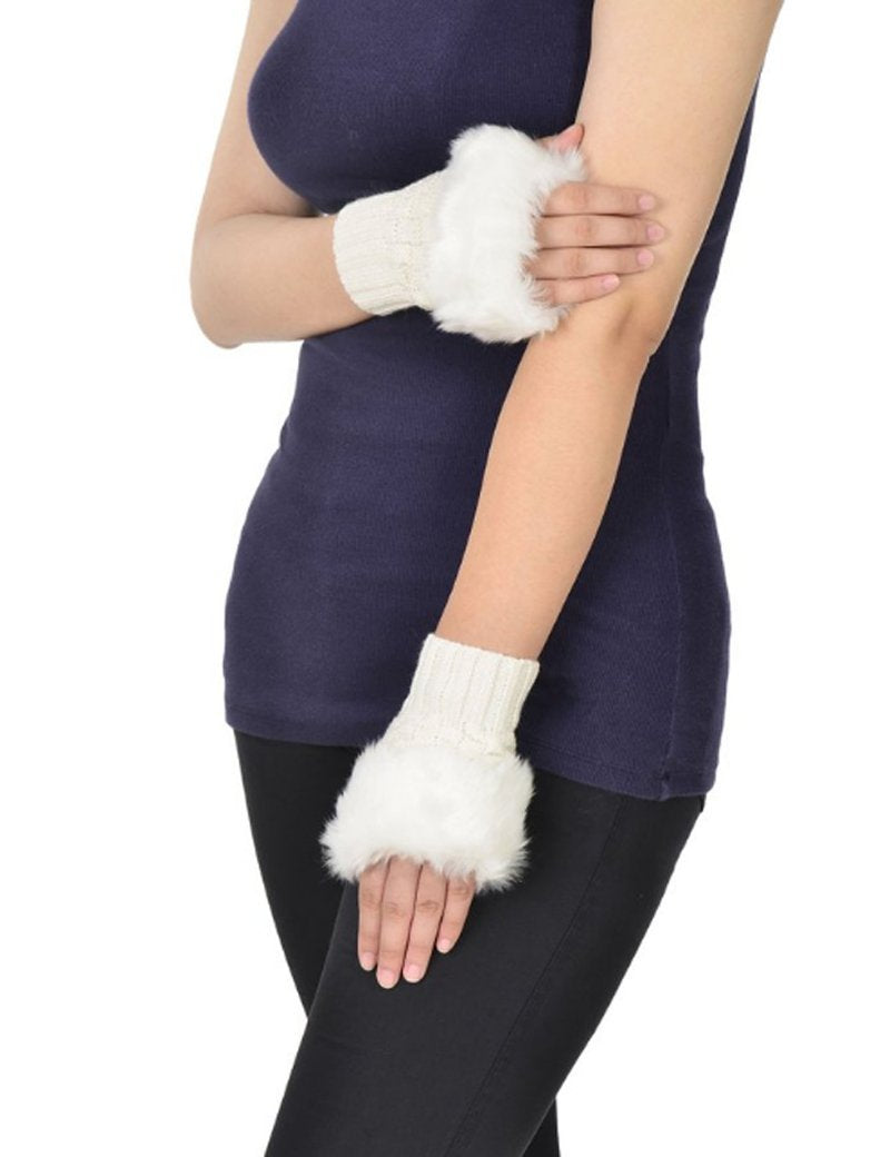 Luwint LED Glow Blink Fur Fingerless Knit Gloves - Funny Light Up Mitten for Party Christmas Halloween Costume