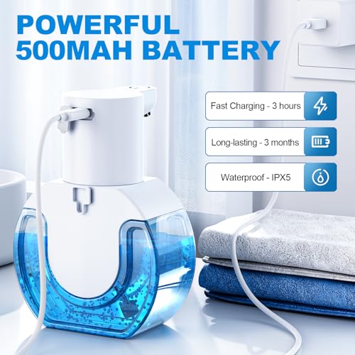 Automatic Foaming Soap Dispenser 15oz/420ml Foaming Hand Sanitizer Touchless Wall Mount with 4levels Adjustable Free Touch Electric Soap Dispenser Rechargeable with Sensor for Bathroom Kitchen