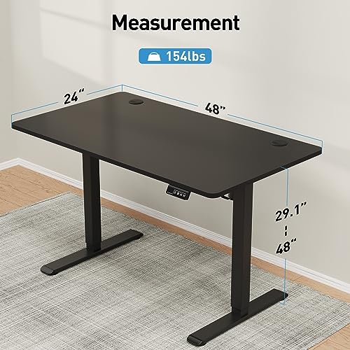 MOUNTUP Height Adjustable Electric Standing Desk Whole-Piece, 48 x 24 Inches Quick Assembly Sit Stand Desk, Stand Up Desk with Memory Controller, Ergonomic Desk, Black