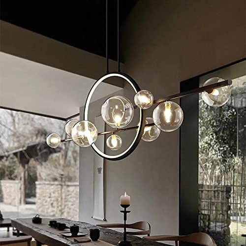 BULUXE Modern Island Lights for Kitchen,10-Light Pendant Lights Kitchen Island Lighting with Glass Globe Shade Sputnik Light Fixture Linear Chandeliers for Dining Room Living Room