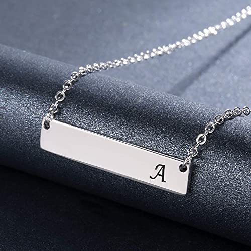JZCOLOR | Sterling Silver Bar Necklace | Pendant with Engraved Letter (A)