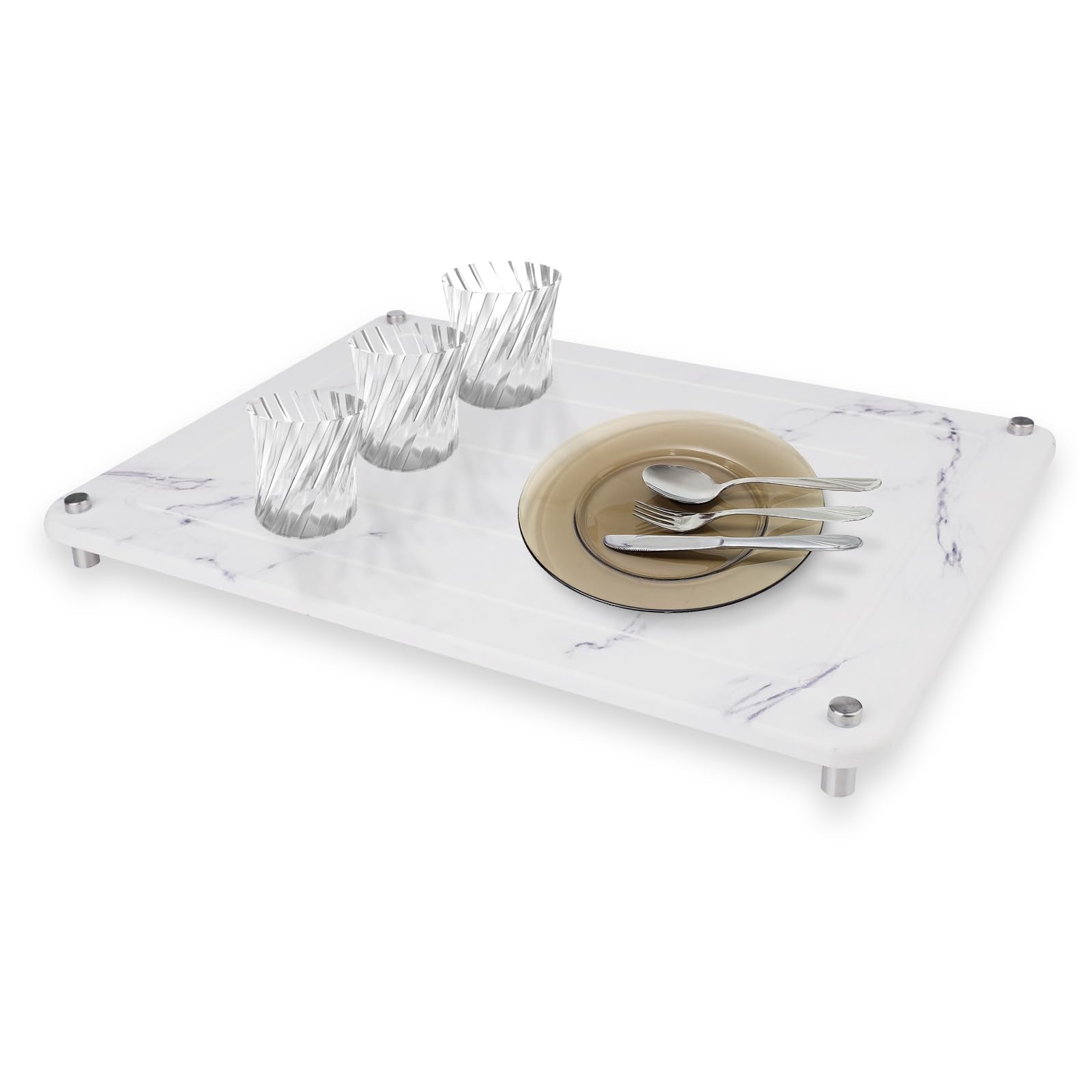 Fouwey Stone Drying Mat For Kitchen Counter,Coffee Mat,Ultra Absorbent, Fast Dry, Non-Slip, Heat Resistant Drying Stone For Counter(15.8x11.8 inch,White Marble)