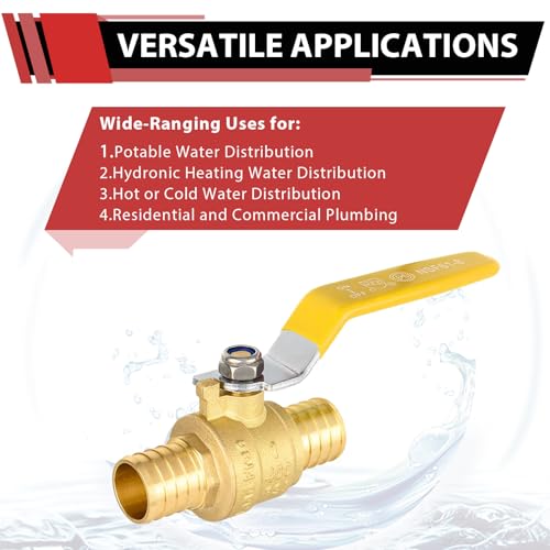 EFIELD 1-Inch Pex Brass Full Port Shut-off Ball Valve, Yellow Handle Brass UPC Certified,(VALVE020)