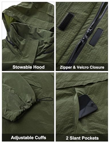 Orolay Women's Lightweight Windbreaker Hooded Rain Jacket Relaxed Fit Raincoat with Pockets for Outdoor Armygreen