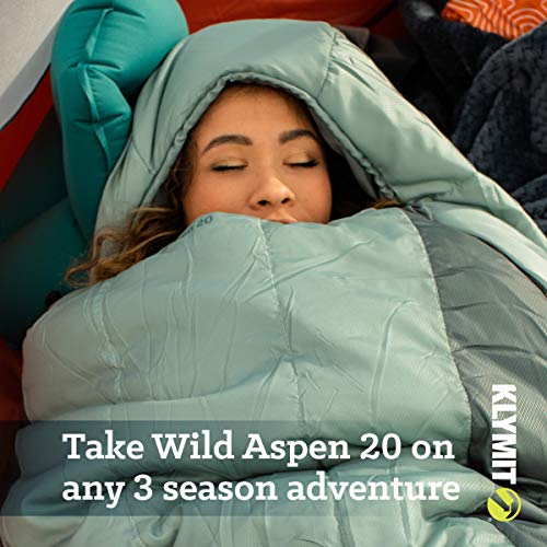 Klymit Wild Aspen Lightweight Mummy Sleeping Bag, 20 Degree Sleeping Bag for Camping, Hiking, and Backpacking in Cold Weather, Regular
