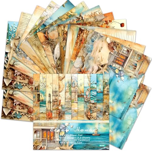 BLEDS Scrapbook Paper, 24 Sheets Craft Scrapbooking Paper Floral Pad Ombre Single-Side Printing Junk Journal Cardstock Paper Supplies for Card Making Decorative Background Art Album