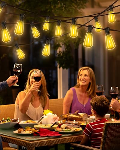 Doukedge Outdoor String Lights Waterproof, 25 Feet Patio Lights with 13 ST38 Edison Bulbs(1 Sqare), Outside Hanging Decorative Lights for Porch, Blacony, Backyard, Bistro, Garden, 2700K
