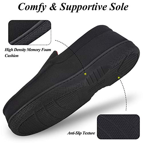 DL Men's Memory Foam Moccasin Slippers Breathable Moccasin Slippers Micro Wool House Shoes Anti-Slip Sole Indoor Outdoor, Black, 8