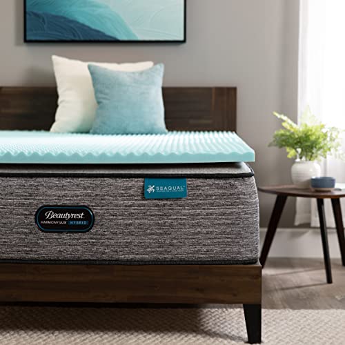 Beautyrest Cool Wave Convoluted Pressure-Relieving Memory Foam Mattress Topper, Twin, 2-Inch, Blue