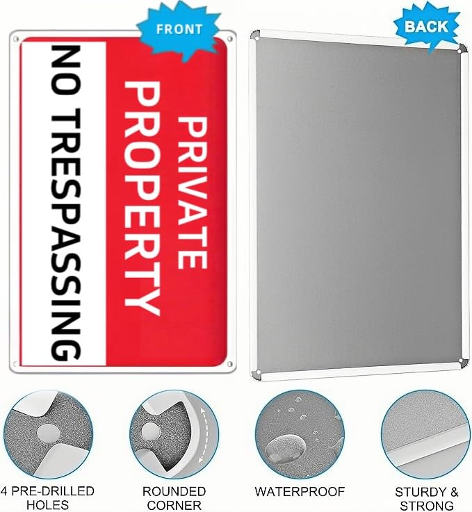 Carastora Private Property No Trespassing Sign – Rust-Free Aluminum Sign, Reflective, Waterproof, and Weather-Resistant Design, Suitable for Home, Garden, Yard, Residential, Business, Farm, and Public Areas – 8x12 Inches