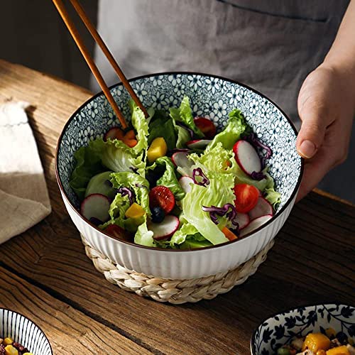 Houlu 60 oz Pho Bowls, Large Soup Bowl, Japanese Ramen Bowl Set, 8 inches Big Porcelain Bowls Set of 3, Floral Pattern