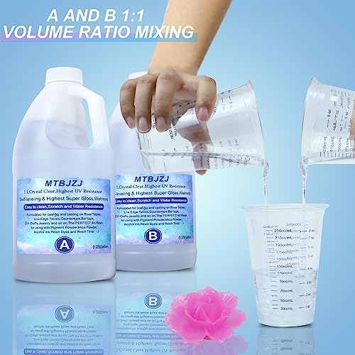 MTBJZJ Crystal Clear Epoxy Resin - Epoxy Resin Kit Scratch Resistant, Ultra Clear Finish Casting Resin and Hardener | for Resin Molds, Desktop, Craft, Jewelry Casting, DIY - 0.5 Gallon Kit