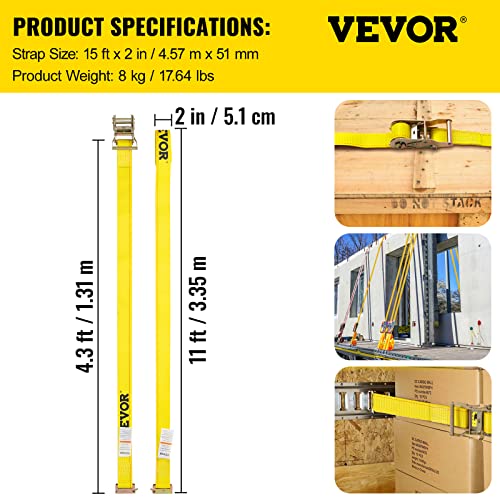 VEVOR Flat Hook Ratchet Straps (10PK), 10,000 lb Break Strength, 2" x 30' Heavy Duty Tie Down Straps, Track Spring Fittings, 3,333 Pound Working Load, for for Flatbed, Truck, Trailers Pickup