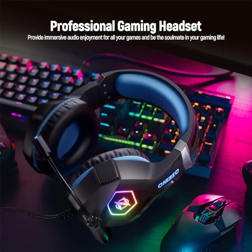 Ozeino Gaming Headset for Ps5, Ps4, PC with 7.1 Surround Sound, Gaming Headphones with Noise Cancelling Flexible Mic RGB Light Memory Earmuffs for Xbox Series X/S, PC, Mac, Laptop, Phone
