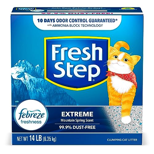Fresh Step Extreme Clumping Litter With Febreze Freshness, Mountain Spring Scent Clumping Cat Litter With Guaranteed Odor Control, 14 lb. Box