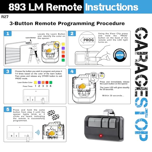 893LM 893Max Garage Door Opener Remote — Compatible with Chamberlain, LiftMaster & Craftsman (1993–Present) | 3-Button, Extra-Long Range, Garage Remote Replacement