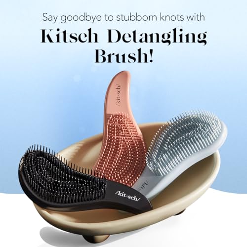 Kitsch Detangling Brush for Adults & Kids - Professional Wet & Dry Hair Detangler, No Pain, Tangle Free Flexible Bristles - Easy to Hold, Shower & Travel Brush, Fits All Hair Types - Haze Blue