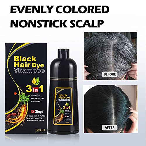 Black Hair Dye Shampoo 3 in 1 for Gray Hair Coverage Hair Dye Champu Para Canas Hair Color Shampoo for Men and Women Herbal Hair Dye Shampoo
