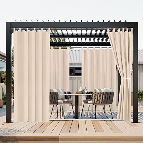 OutdoorLines Waterproof Outdoor Curtains for Patio - Windproof Tab Top Gazebo Curtain Panels - Privacy Sun Blocking Outside Curtain Set for Porch, Pergola and Cabana 110 x 96 inch, White, 2 Panels