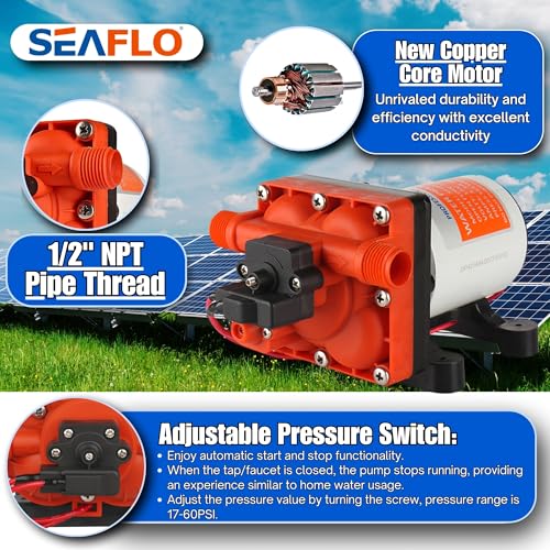 SEAFLO 42 Series 12V 3.0 GPM 55PSI Continuous Duty Diaphragm Pump with Bypass for Reduced Cycling, Fresh/Salt Water, 4-Year Warranty, UL & CSA Certified, Self-Priming for Marine, RV, Off-Grid, Boats