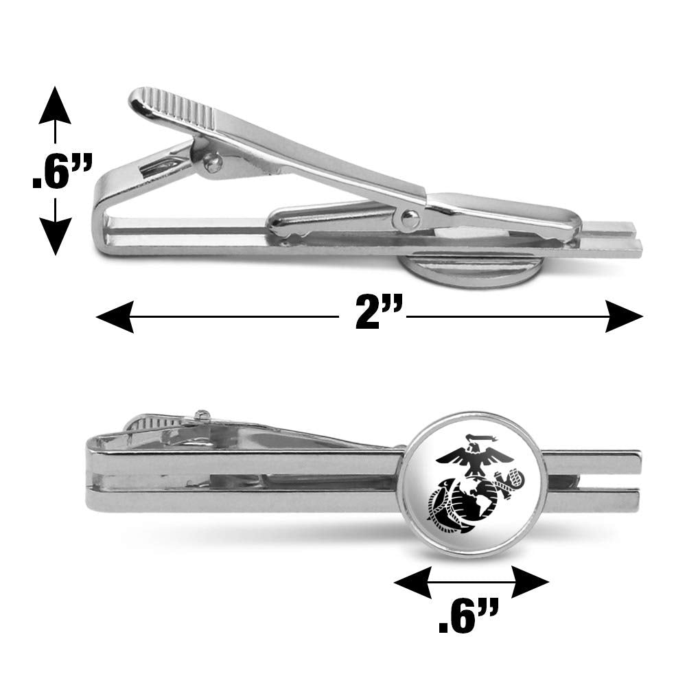 Marines Black Logo on White Licensed Round Tie Bar Clip Clasp Tack Silver