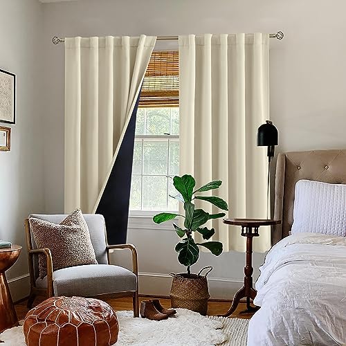 BGment Beige Full Blackout Curtains with Thermal Insulation Liner Curtains 108 Inches Long,Rod Pocket and Back Tab Double Layer Room Darkening Window Curtains for Bedroom(52 x 108 Inch, 2 Panels)