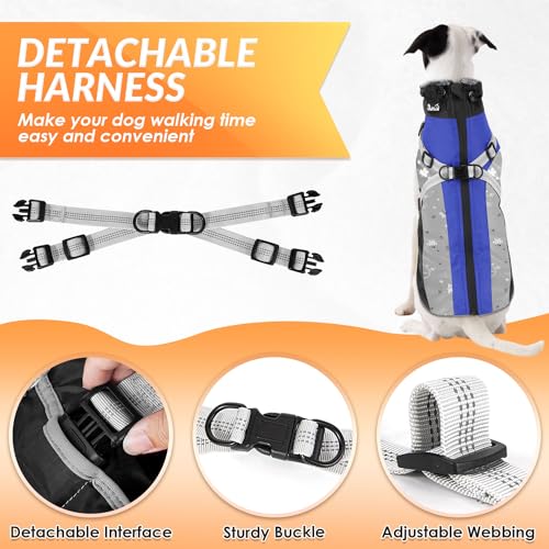SlowTon Dog Jacket with Harness Built in, Waterproof Fleece Winter Warm Dog Coats for Small Medium Dogs, Reflective Adjustable Furry Puppy Vest Clothes for Outdoor Walking (Blue,Size X-Small)
