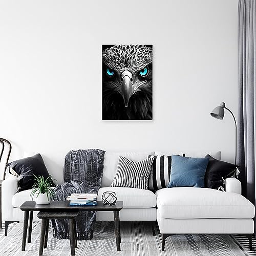 DOARTDO Eagle Canvas Wall Art Animal Pictures Wall Decor Black and White Eagle Blue Eyes Painting Print Large Living Room Decor Frame (12.00" x 18.00", Eagle - 4)
