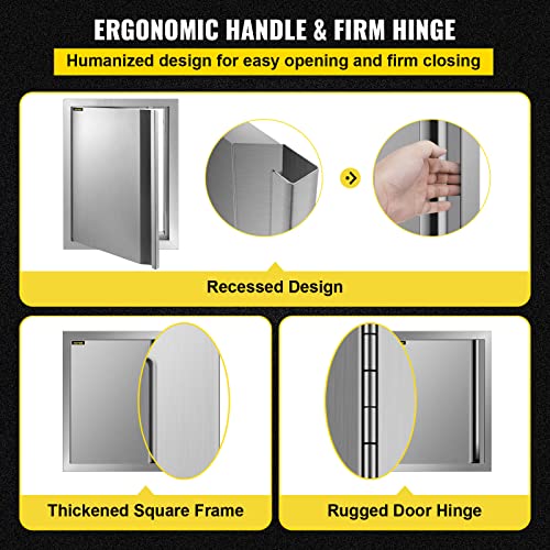 VEVOR BBQ Access Door, 31W x 24H Inch Double Outdoor Kitchen Door, Stainless Steel Flush Mount Door, Wall Vertical Door with Recessed Handles, for BBQ Island, Grilling Station, Outside Cabinet
