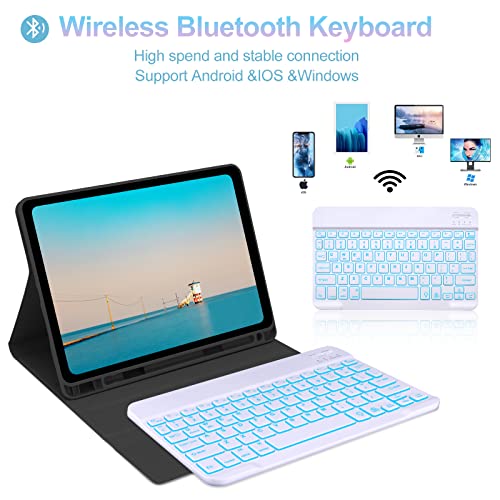 iPad Air 11 inch Case with Keyboard (M2) 2024, Detachable Bluetooth Keyboard, 7 Colors Backlit, Smart Protection Cover with Pencil Holder for Air 5th/4th 10.9” & iPad Pro 11 4th/3rd/2nd/1st Gen Green